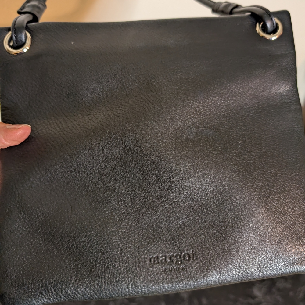 Margot New York Black Leather Crossbody Bag Small Minimalist Purse Long Strap
